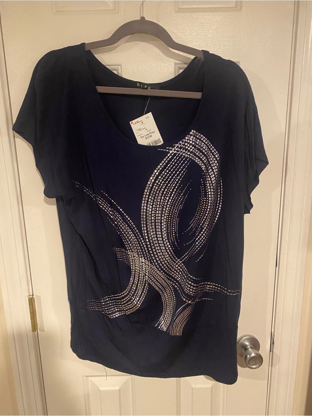 B.L.E.U. Navy Short Sleeve Embellished Tee